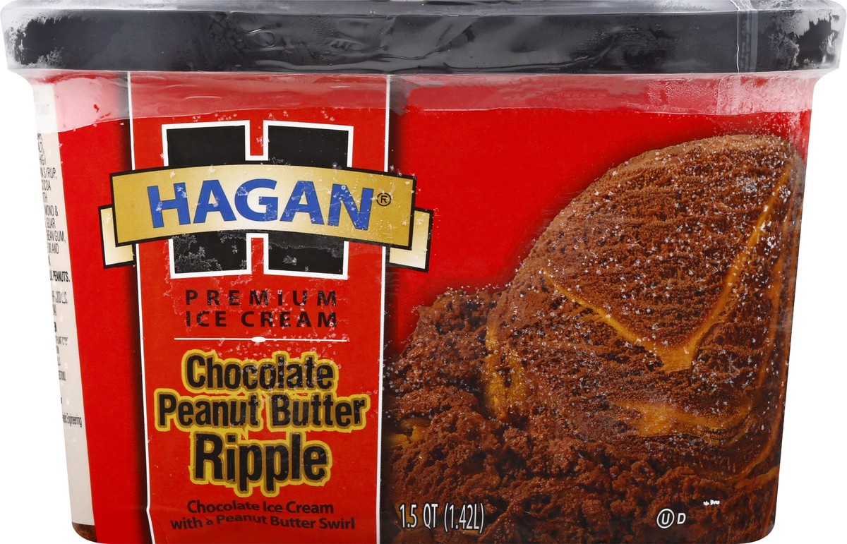 slide 9 of 10, Hagan Chocolate Peanut Butter Ripple Ice Cream 1.5 qt. Tub, 1.42 liter