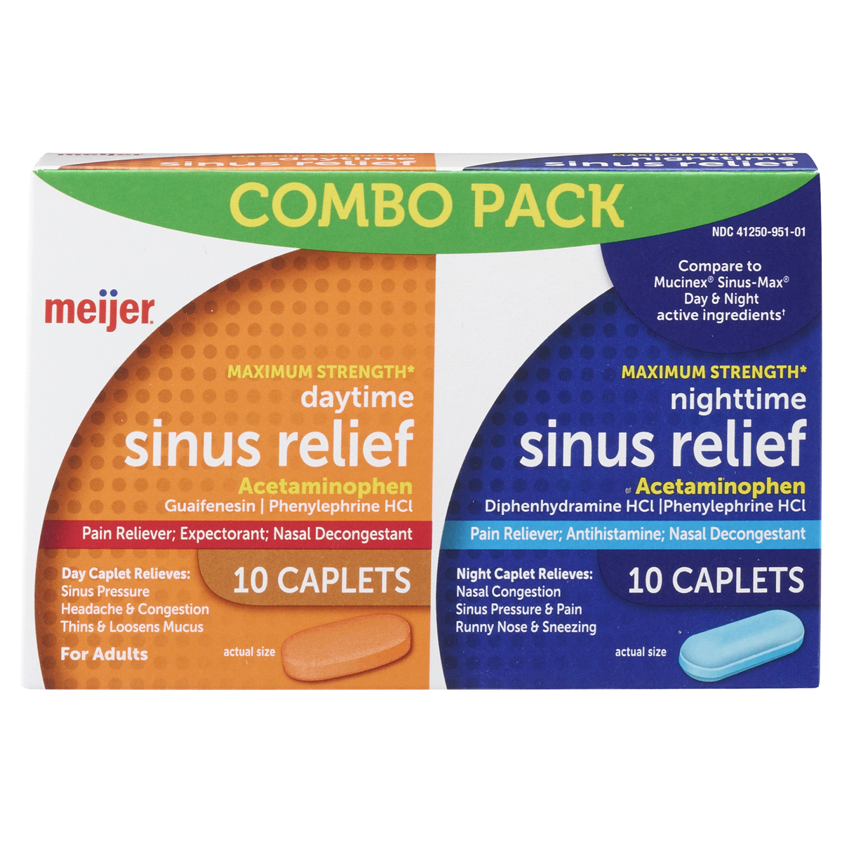 slide 1 of 3, Meijer Mucus Relief Sinus Day & Night Caplets, 20 ct