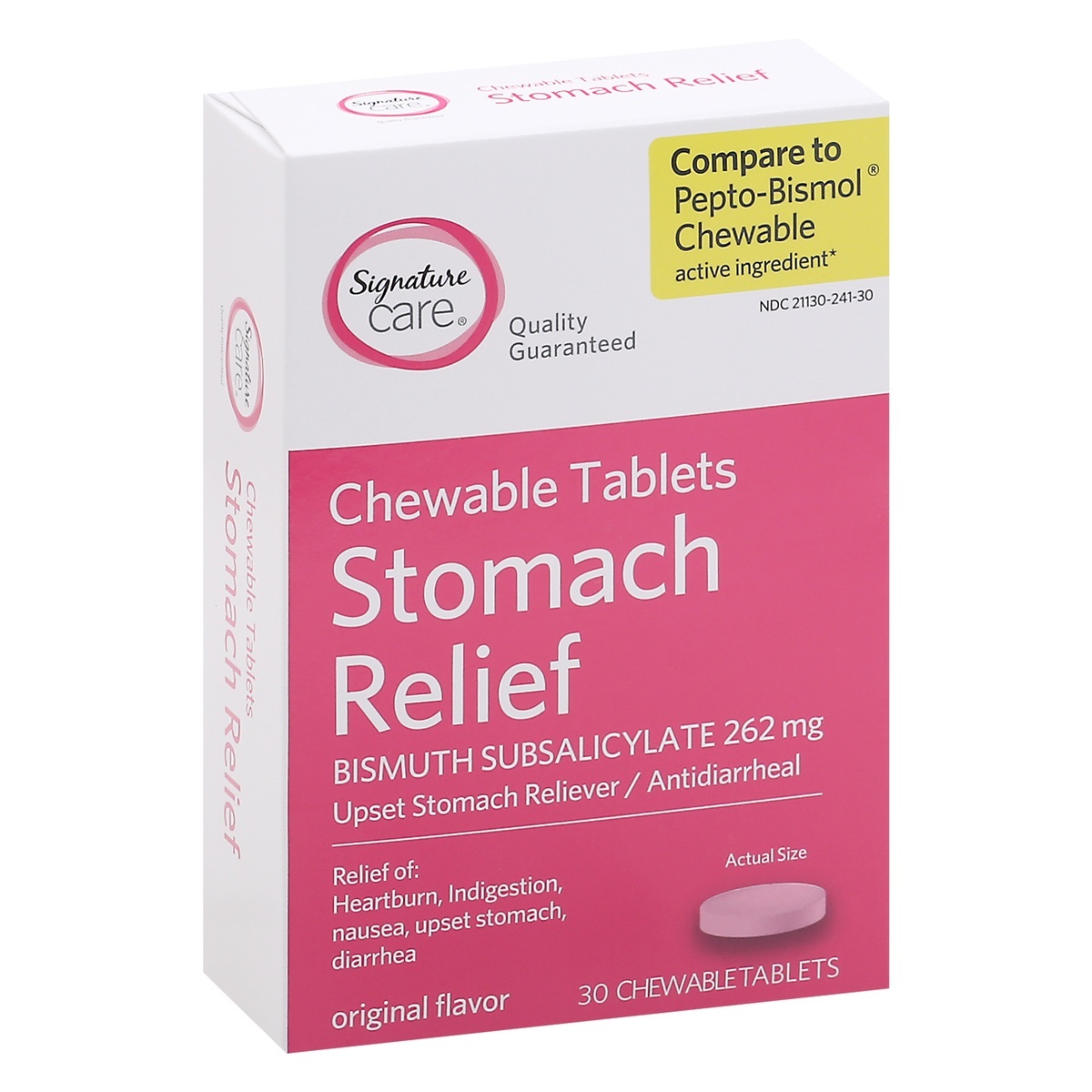 slide 1 of 1, Signature Care Upset Stomach Relief Chewable Tablets, 30 ct