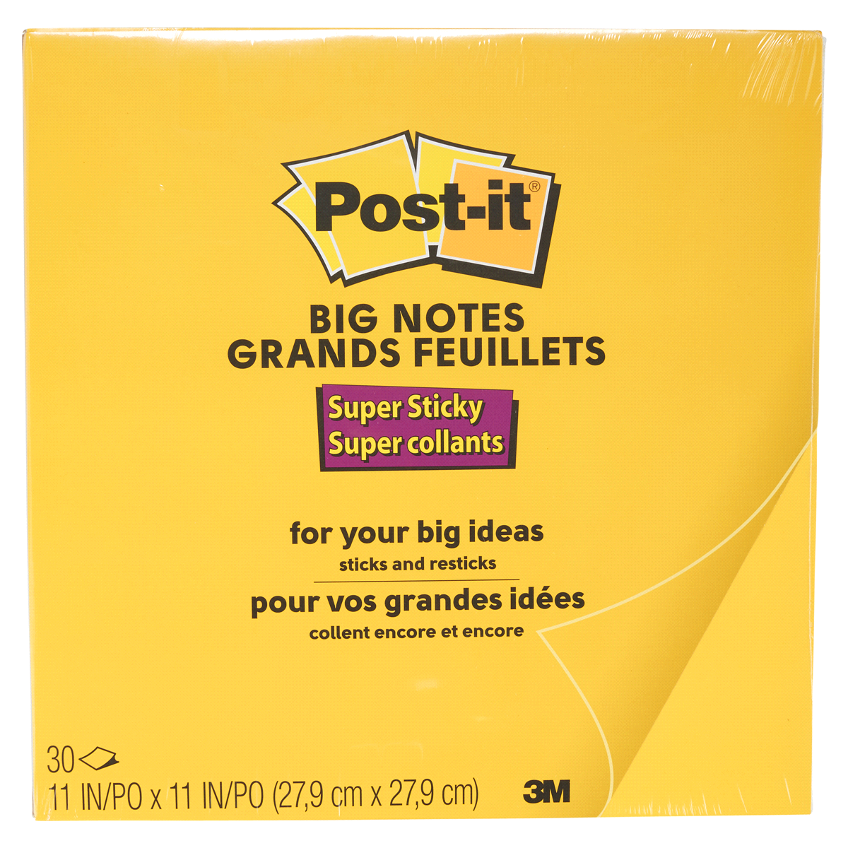 slide 1 of 1, Post-it Super Sticky Big Note - Yellow, 11 in x 11 in