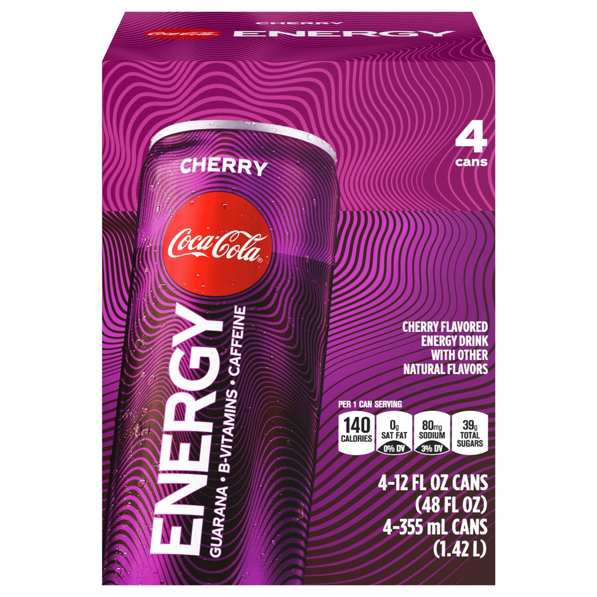 slide 1 of 9, Coca-Cola Energy Cherry Cans, 12 fl oz, 4 Pack, 4 ct