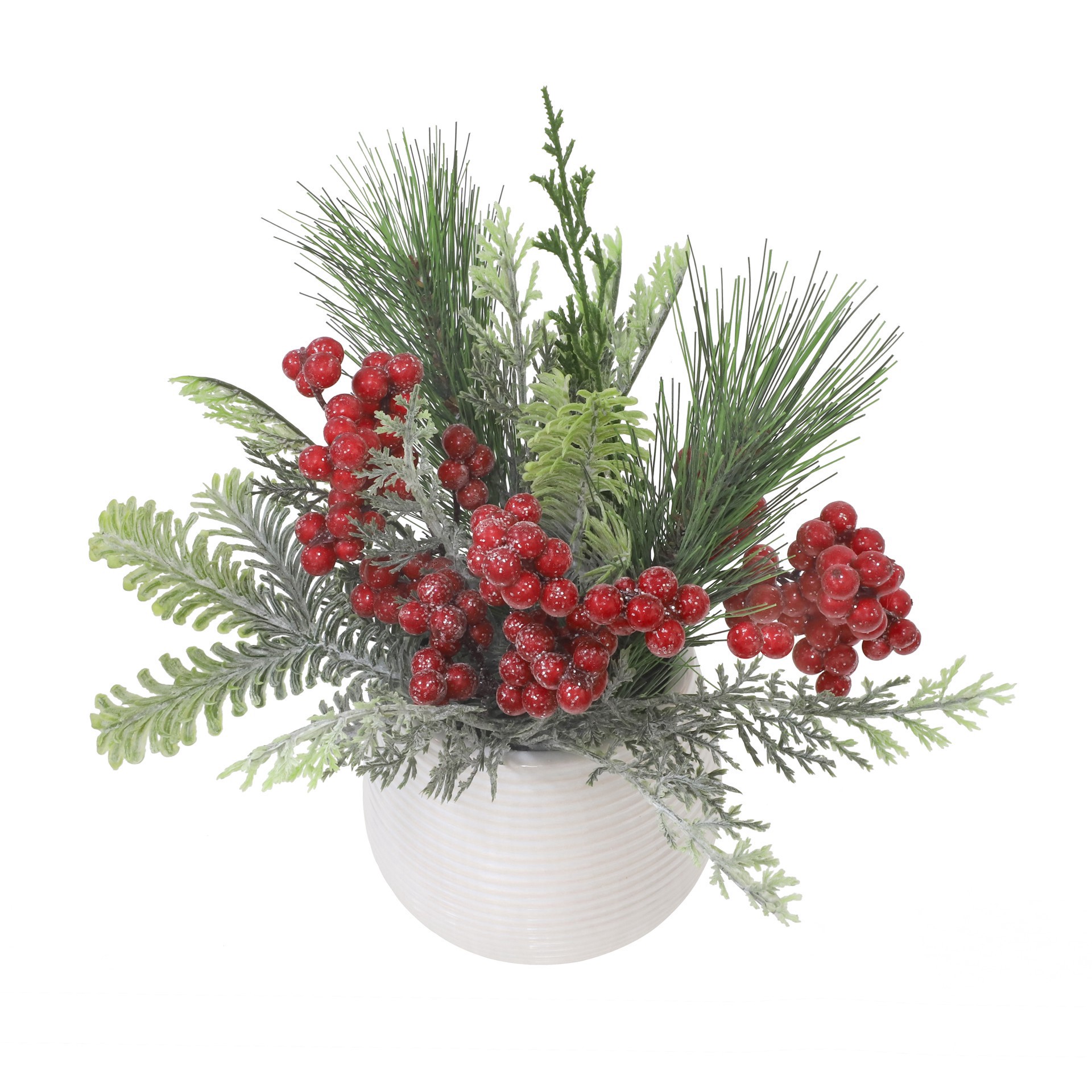 slide 2 of 3, 10" Glitter Pine, Cedar & Red Berry Arrangement In White Ceramic Pot By Ashland, 9 in x 9 in x 10 in