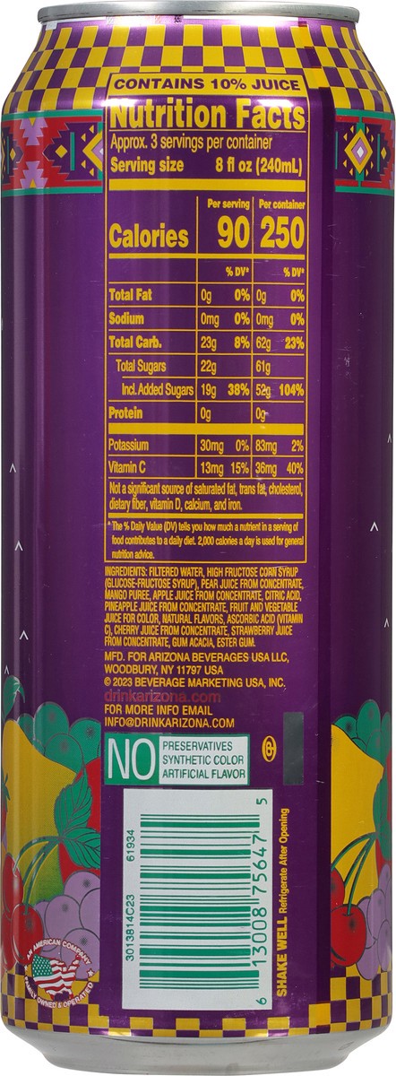 slide 11 of 14, AriZona Fruit Punch Fruit Juice Cocktail - 22 fl oz, 22 fl oz