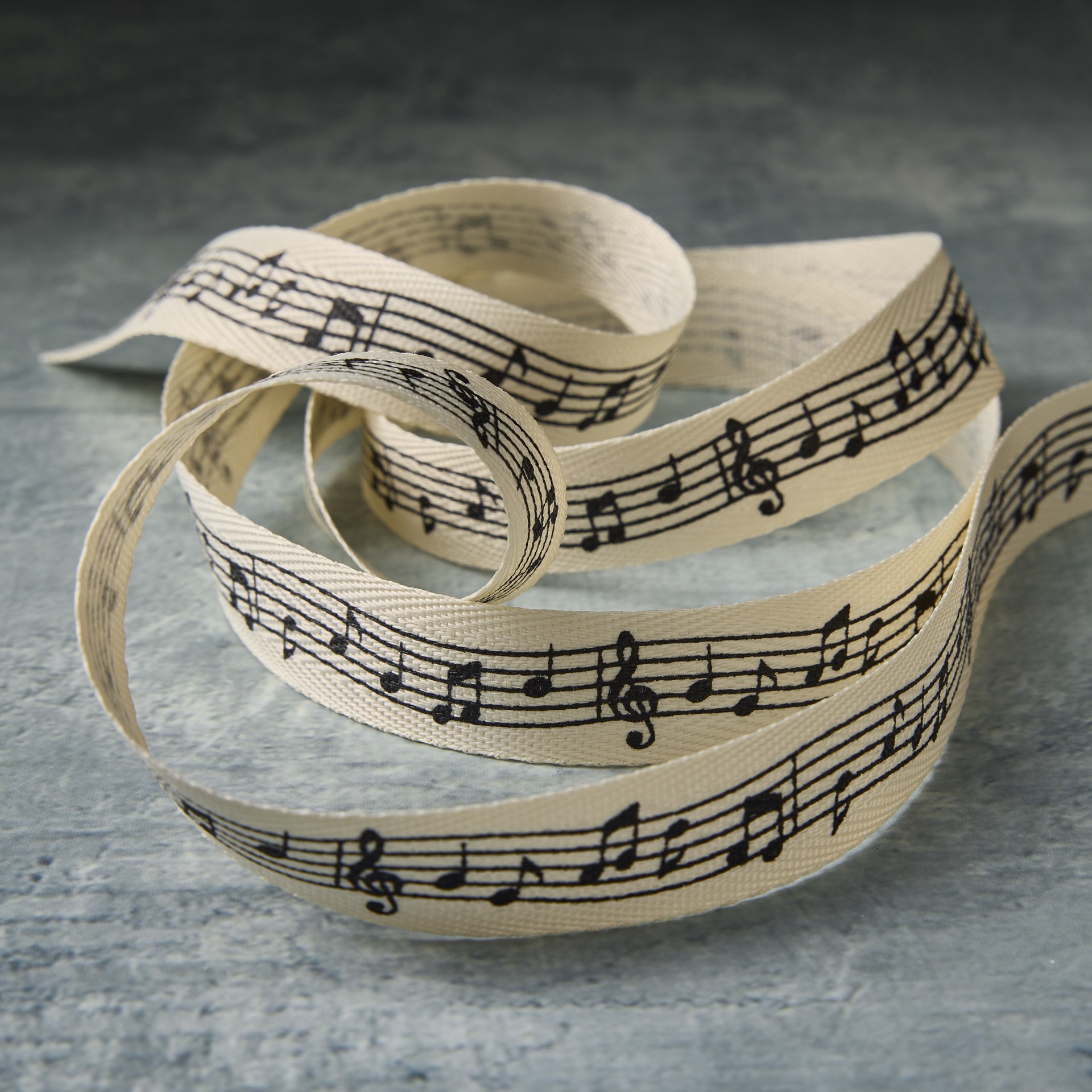 slide 2 of 2, 5/8" X 7yd. Black Music Staff Faux Linen Ribbon By Celebrate It Classic, 5/8 in x 7 yd