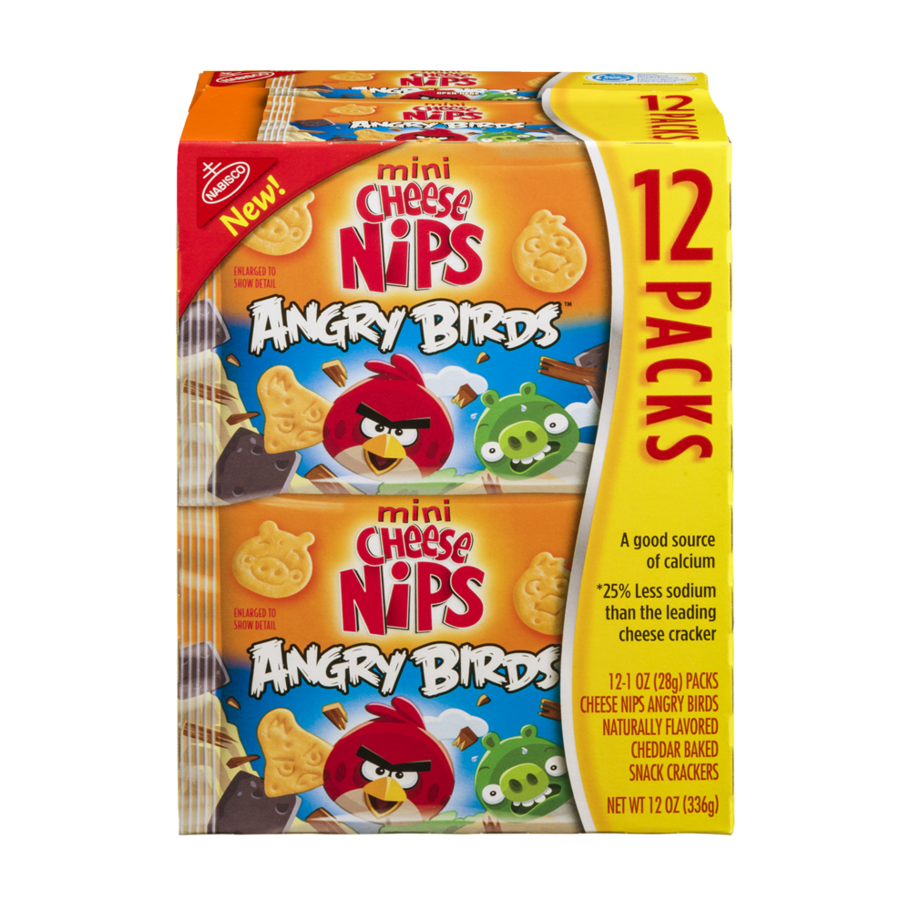 slide 1 of 1, Nabisco Mini Cheese Nips Angry Birds Cheddar Baked Snack Crackers, 12 ct