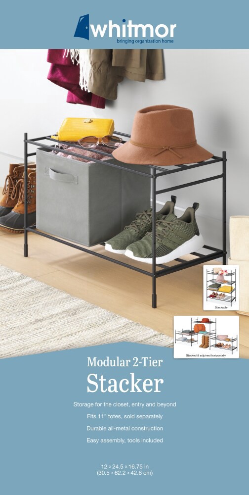 slide 2 of 2, Whitmor Modular 2-Tier Shoe Stacker - Gray, 1 ct