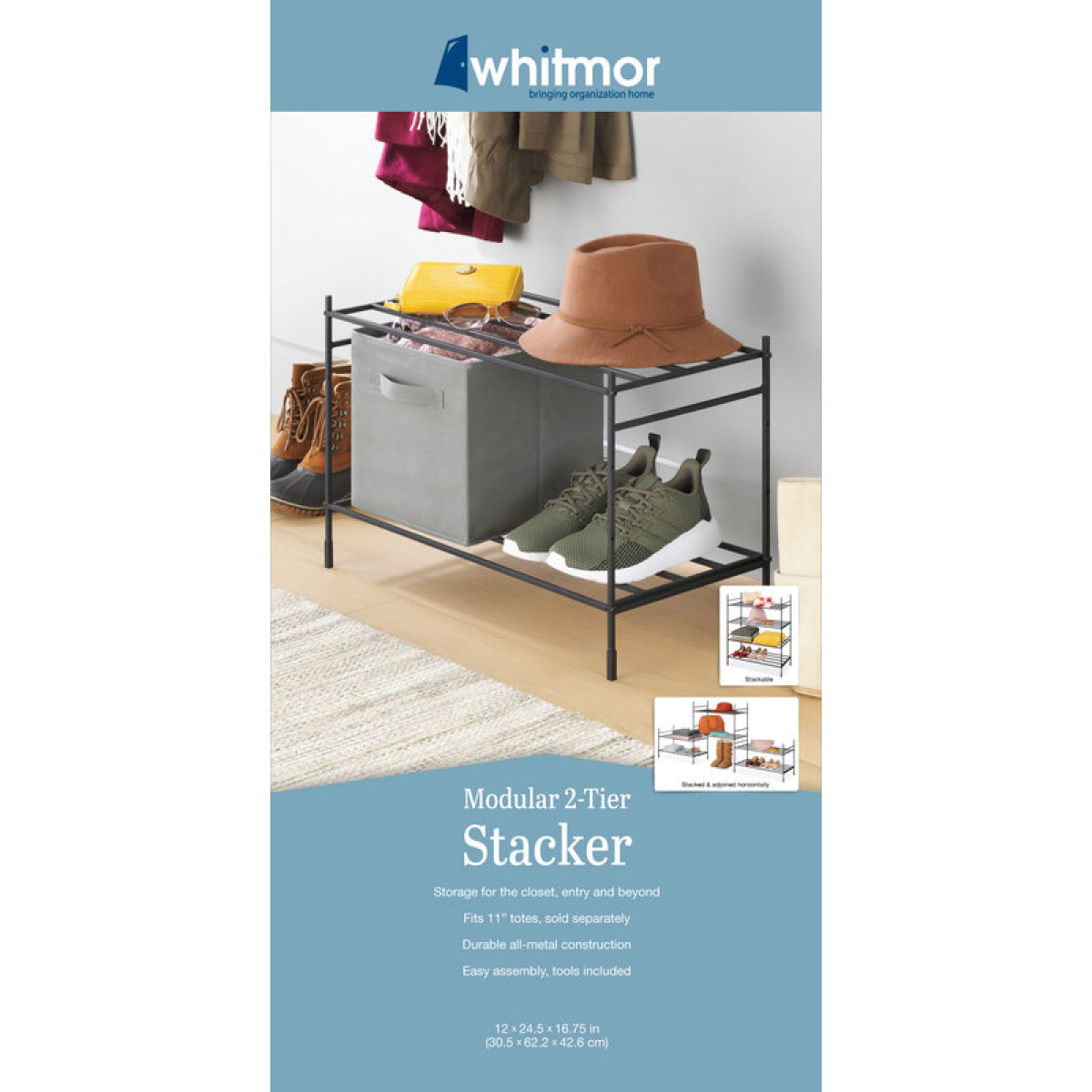 slide 1 of 2, Whitmor Modular 2-Tier Shoe Stacker - Gray, 1 ct