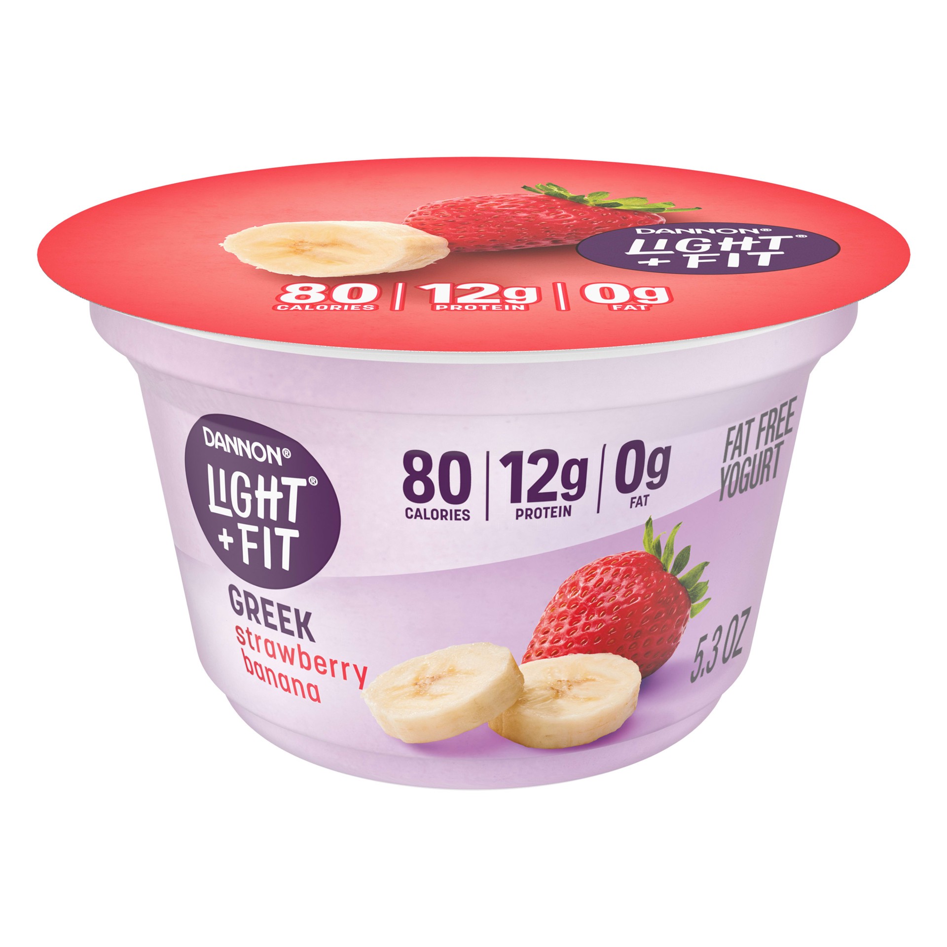 slide 1 of 6, Light + Fit Dannon Light + Fit Greek Nonfat Yogurt, Strawberry Banana, Gluten-Free, 5.3 oz., 5.3 oz