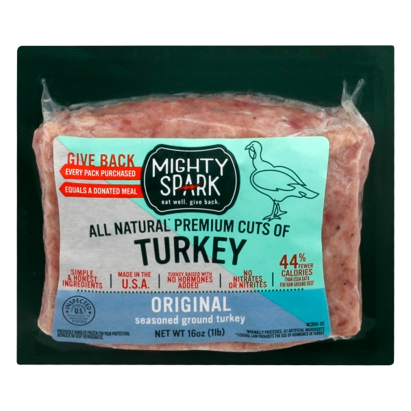 slide 1 of 1, Mighty Spark Food Co. Original Seasoned Ground Turkey, 16 oz