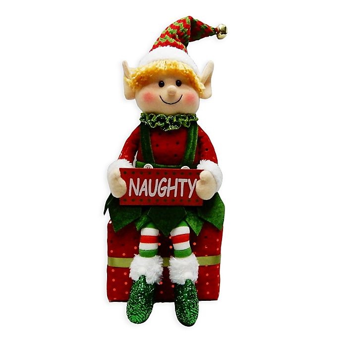 slide 1 of 3, Winter Wonderland Naughty Sitting Elf, 15 in