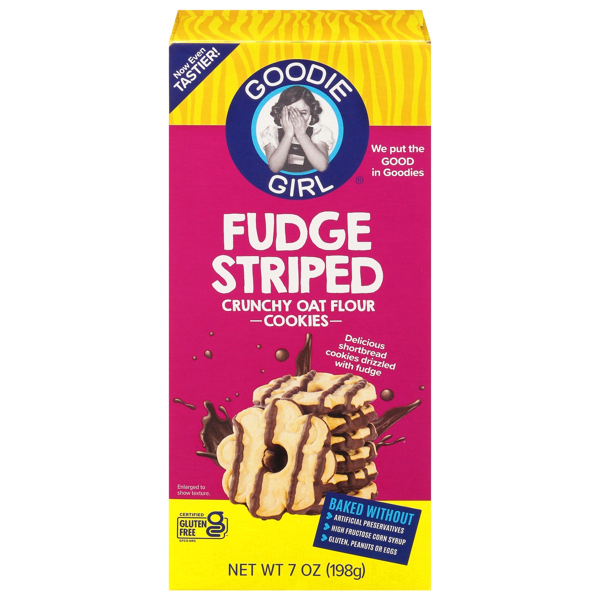 slide 1 of 9, Goodie Girl Fudge Striped Crunchy Oat Flour Cookies, 7 oz