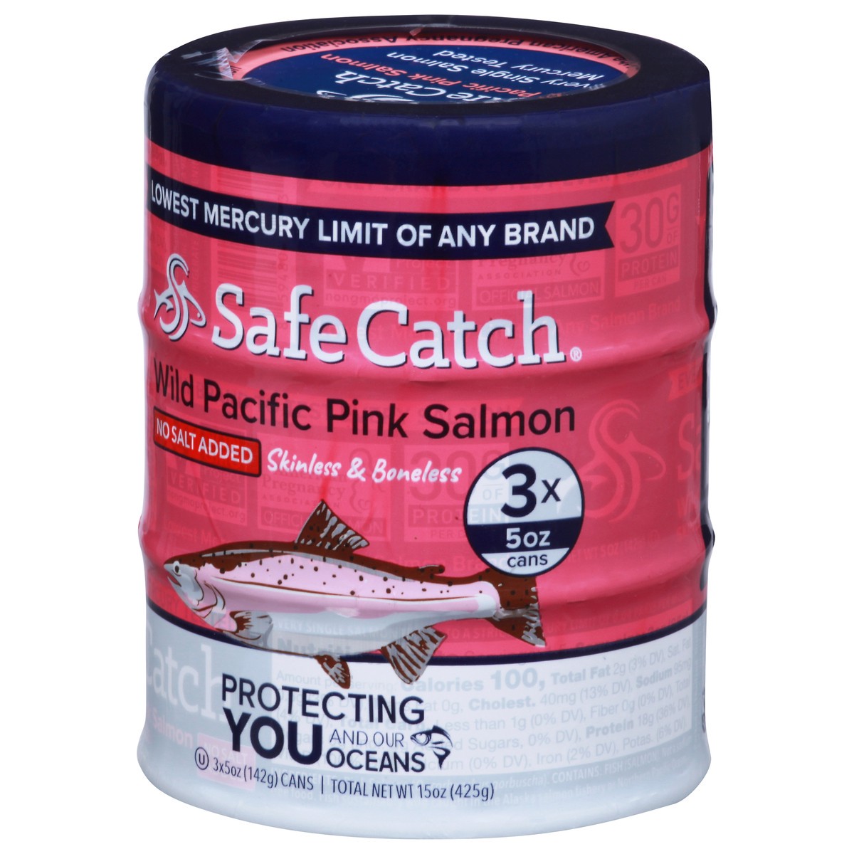 slide 3 of 9, Safe Catch Skinless & Boneless Wild Pacific Pink Salmon - No Salt Added, 3 ct