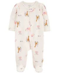Carter's Baby Animal Print 2-Way Zip Cotton Sleep & Play Ivory PRE