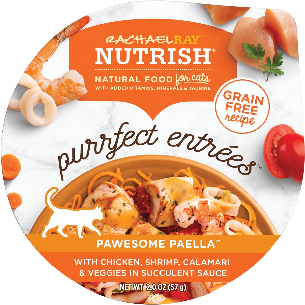 slide 2 of 11, Rachael Ray Nutrish Purrfect Entrees Pawesome Paella With Chicken, Shrimp, Calamari & Veggies in Succulent Sauce, 2-oz cup, 2 oz