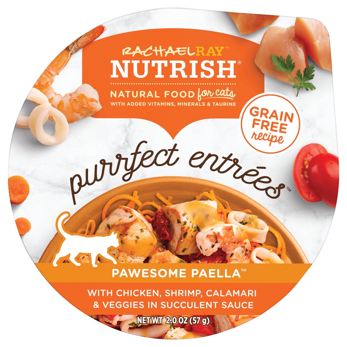 slide 1 of 11, Rachael Ray Nutrish Purrfect Entrees Pawesome Paella With Chicken, Shrimp, Calamari & Veggies in Succulent Sauce, 2-oz cup, 2 oz