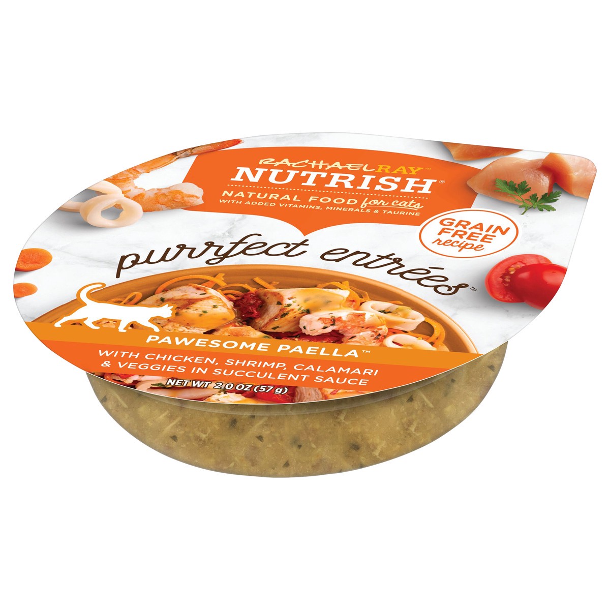 slide 5 of 11, Rachael Ray Nutrish Purrfect Entrees Pawesome Paella With Chicken, Shrimp, Calamari & Veggies in Succulent Sauce, 2-oz cup, 2 oz