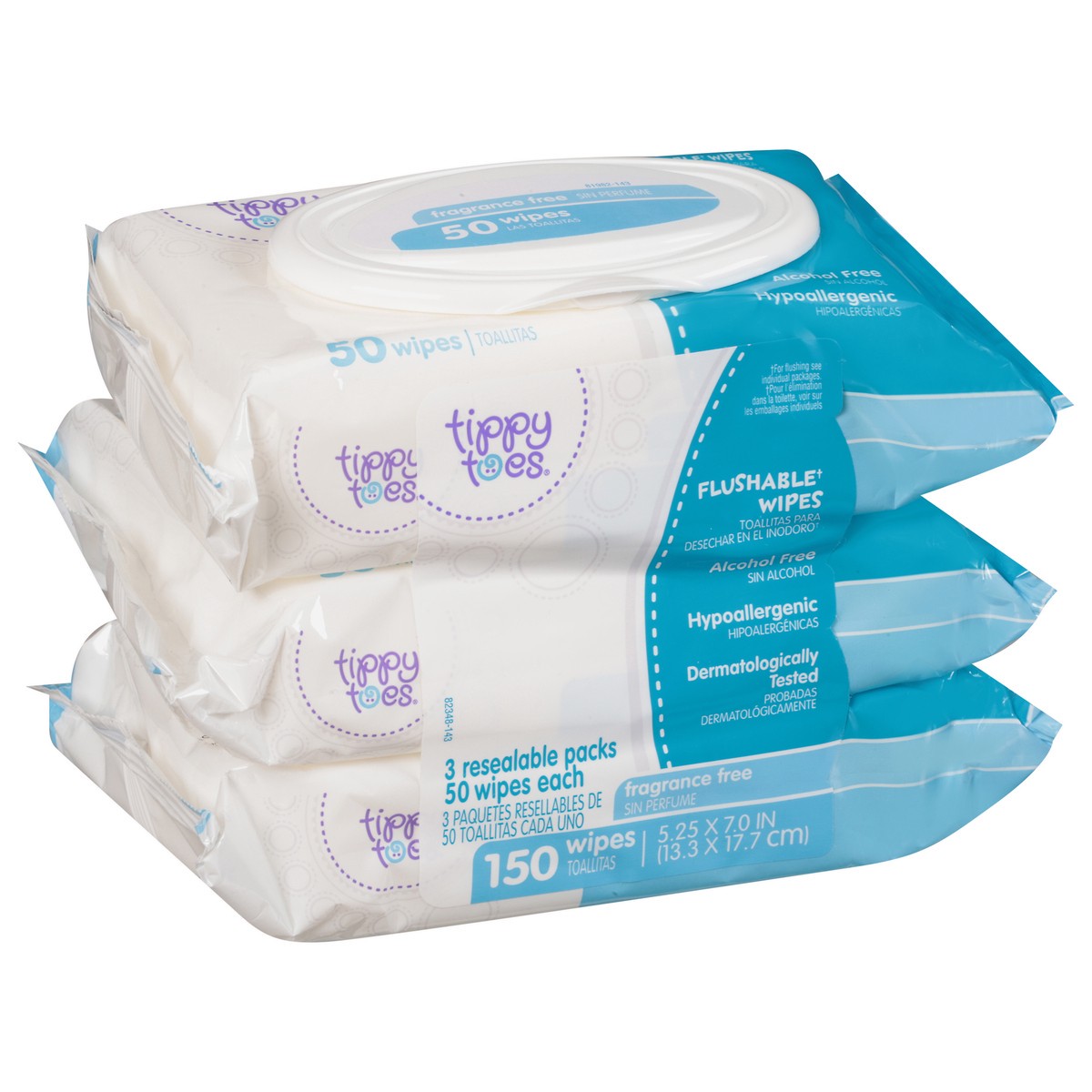 slide 11 of 14, Tippy Toes Flushable Wipes, 3 pk; 50 ct