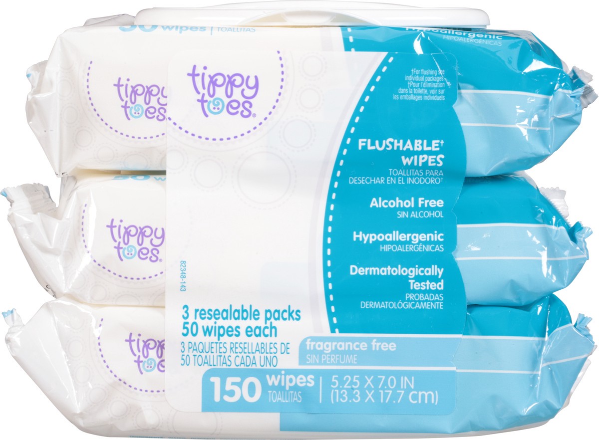 slide 9 of 14, Tippy Toes Flushable Wipes, 3 pk; 50 ct