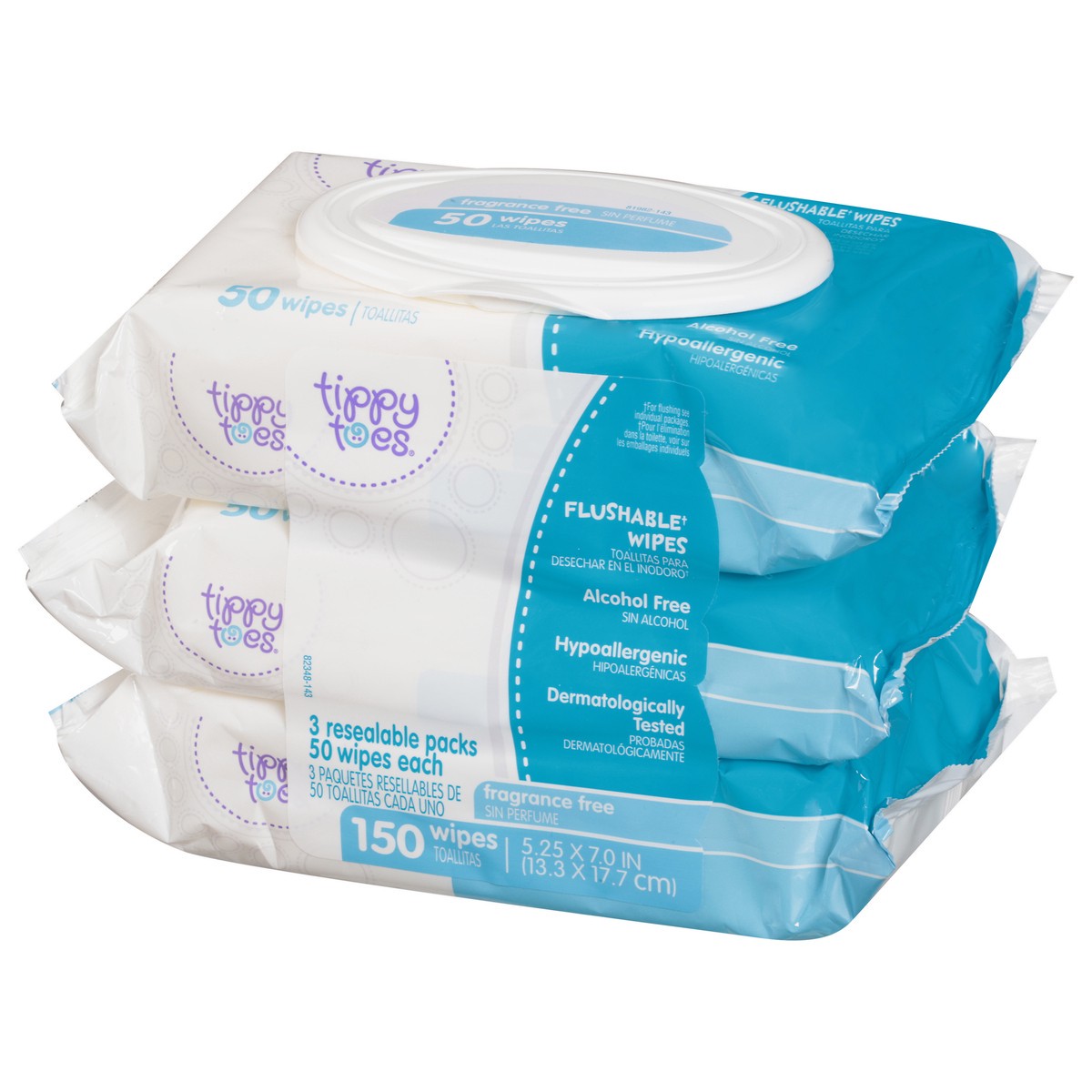 slide 10 of 14, Tippy Toes Flushable Wipes, 3 pk; 50 ct