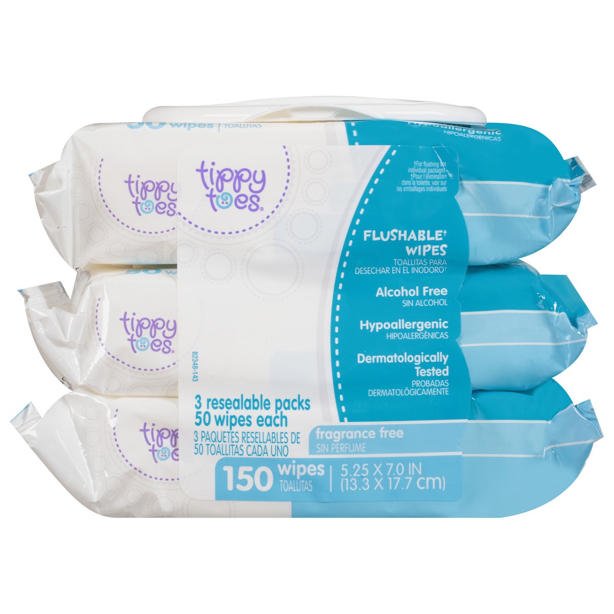 slide 7 of 14, Tippy Toes Flushable Wipes, 3 pk; 50 ct