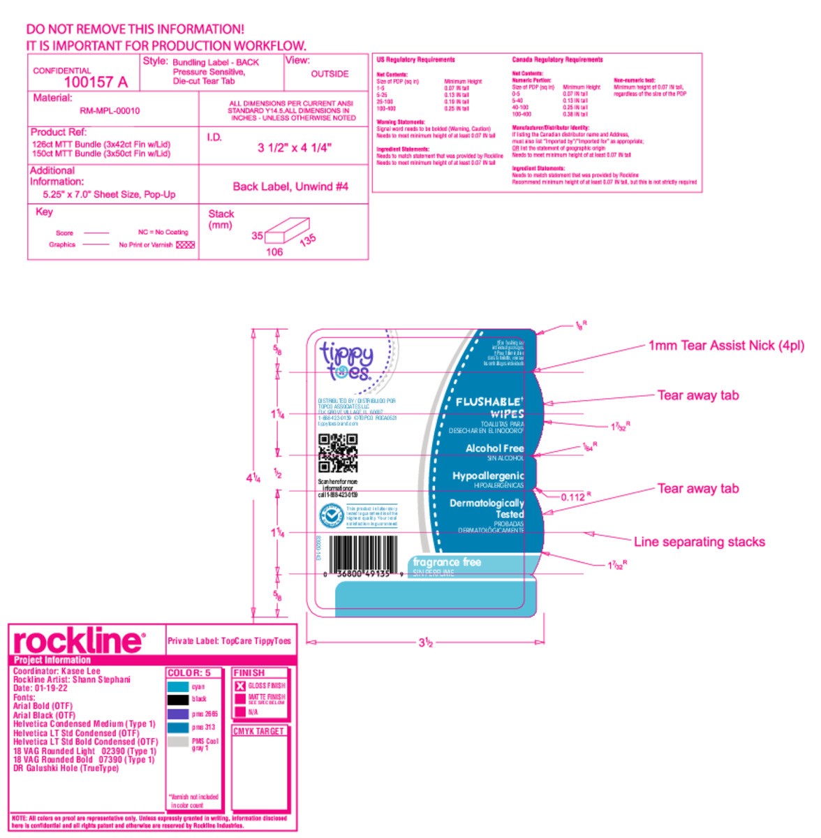 slide 13 of 14, Tippy Toes Flushable Wipes, 3 pk; 50 ct