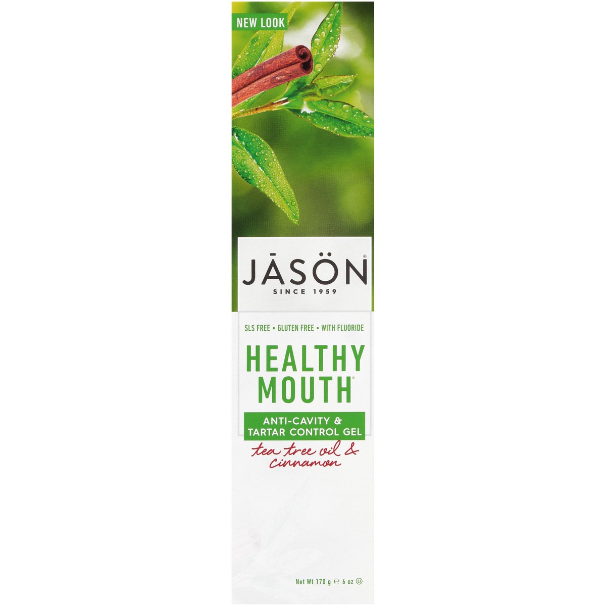slide 4 of 8, Jason JĀSON Healthy Mouth Tea Tree Oil & Cinnamon Anti-Cavity & Tartar Control Gel 6 oz. Box, 6 oz
