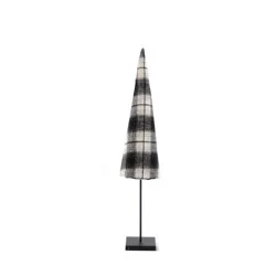 Medium Black & Cream Plaid Cone Trees On Metal Spindles