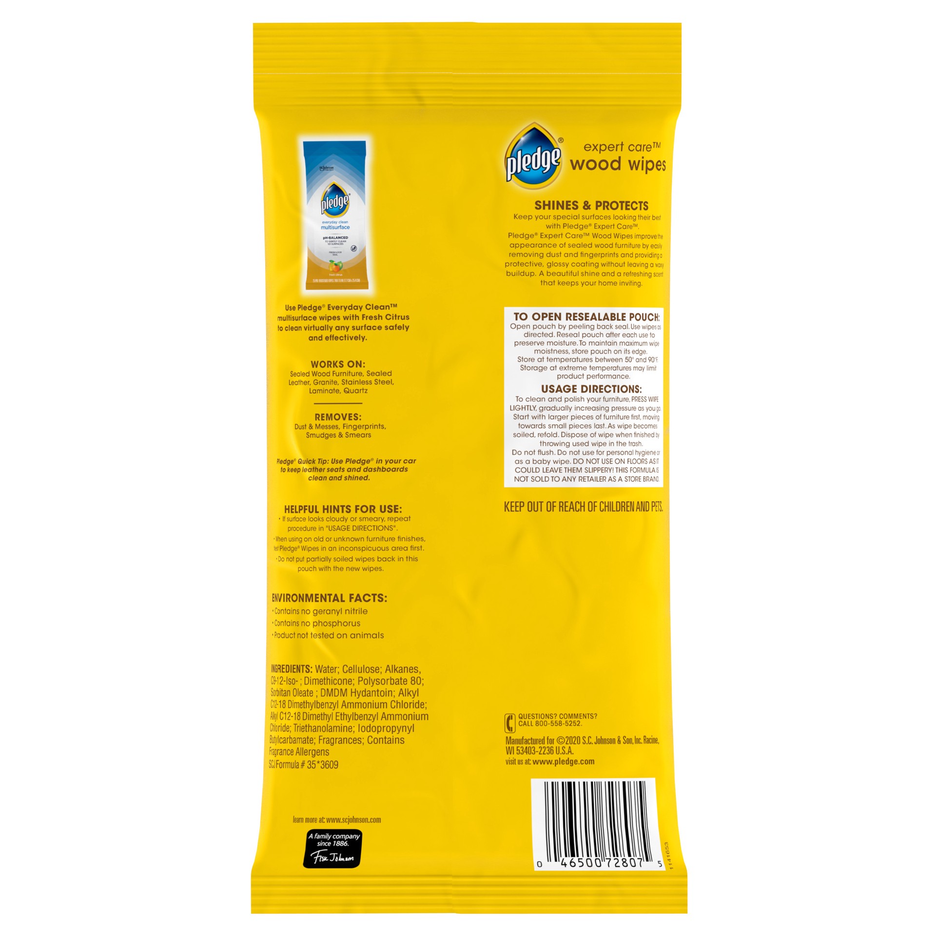 slide 4 of 5, Pledge Expert Care Enhancing Wood Wipes, Lemon Scent, 24 Count, 24 ct