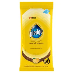 Pledge Expert Care Enhancing Wood Wipes, Lemon Scent, 24 Count