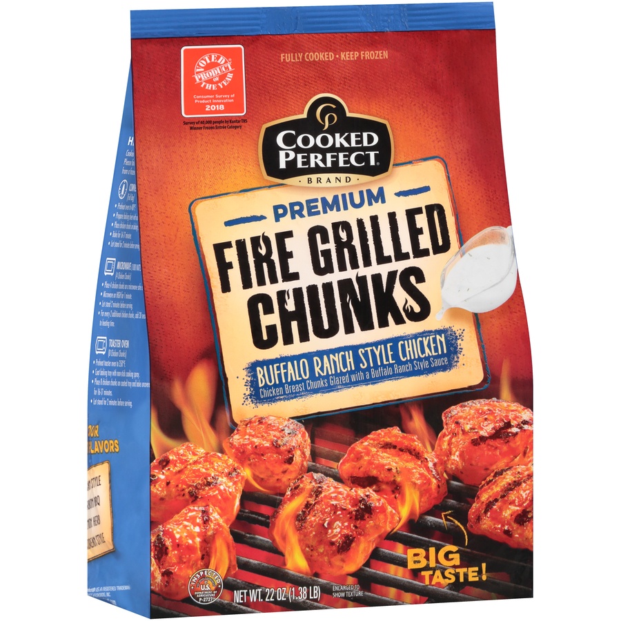 slide 2 of 8, Cooked Perfect Buffalo Ranch Style Fire Grilled Chicken Chunks, 22 oz