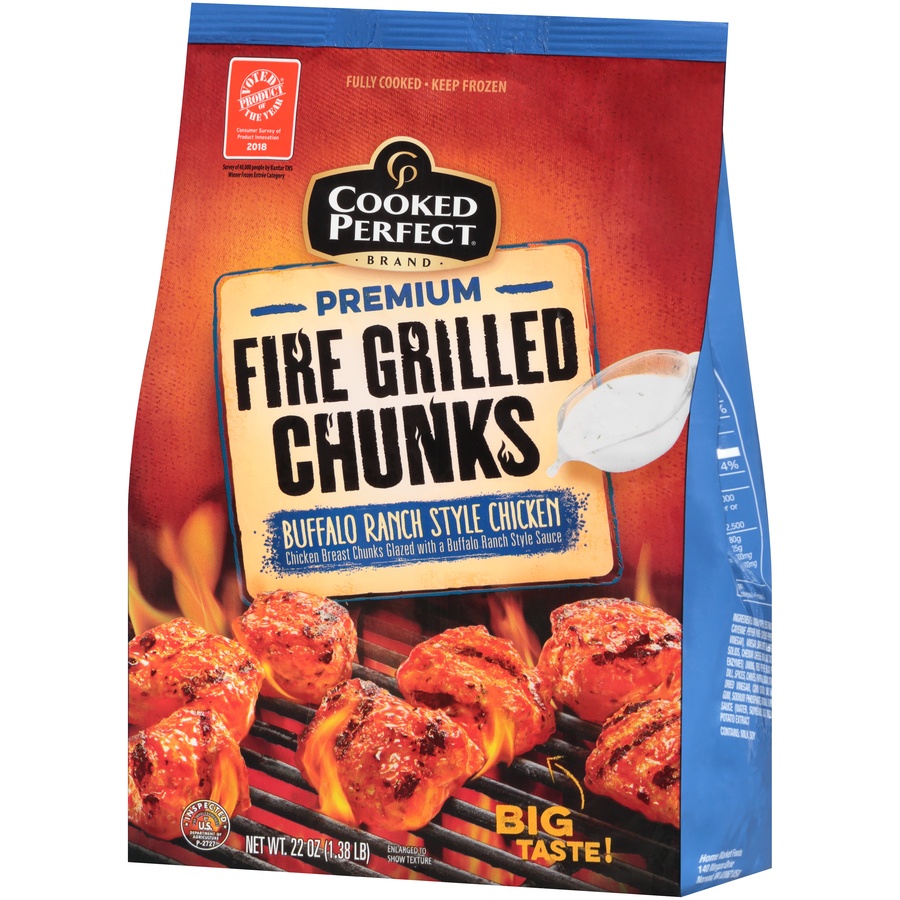 slide 3 of 8, Cooked Perfect Buffalo Ranch Style Fire Grilled Chicken Chunks, 22 oz