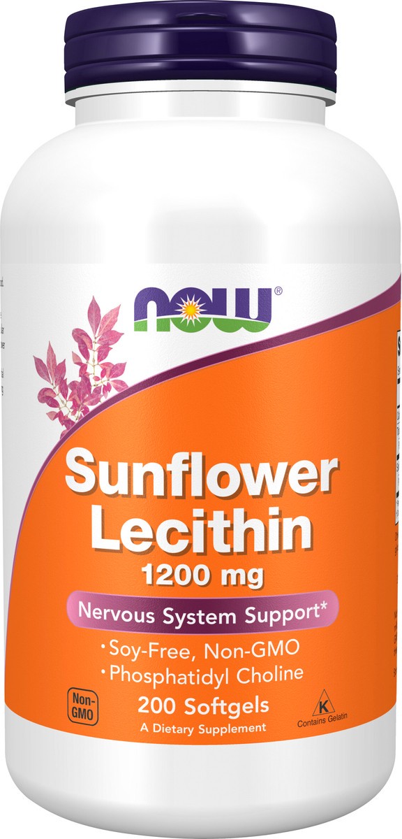 slide 3 of 4, NOW Supplements, Sunflower Lecithin 1200 mg with Phosphatidyl Choline, 200 Softgels, 200 ct