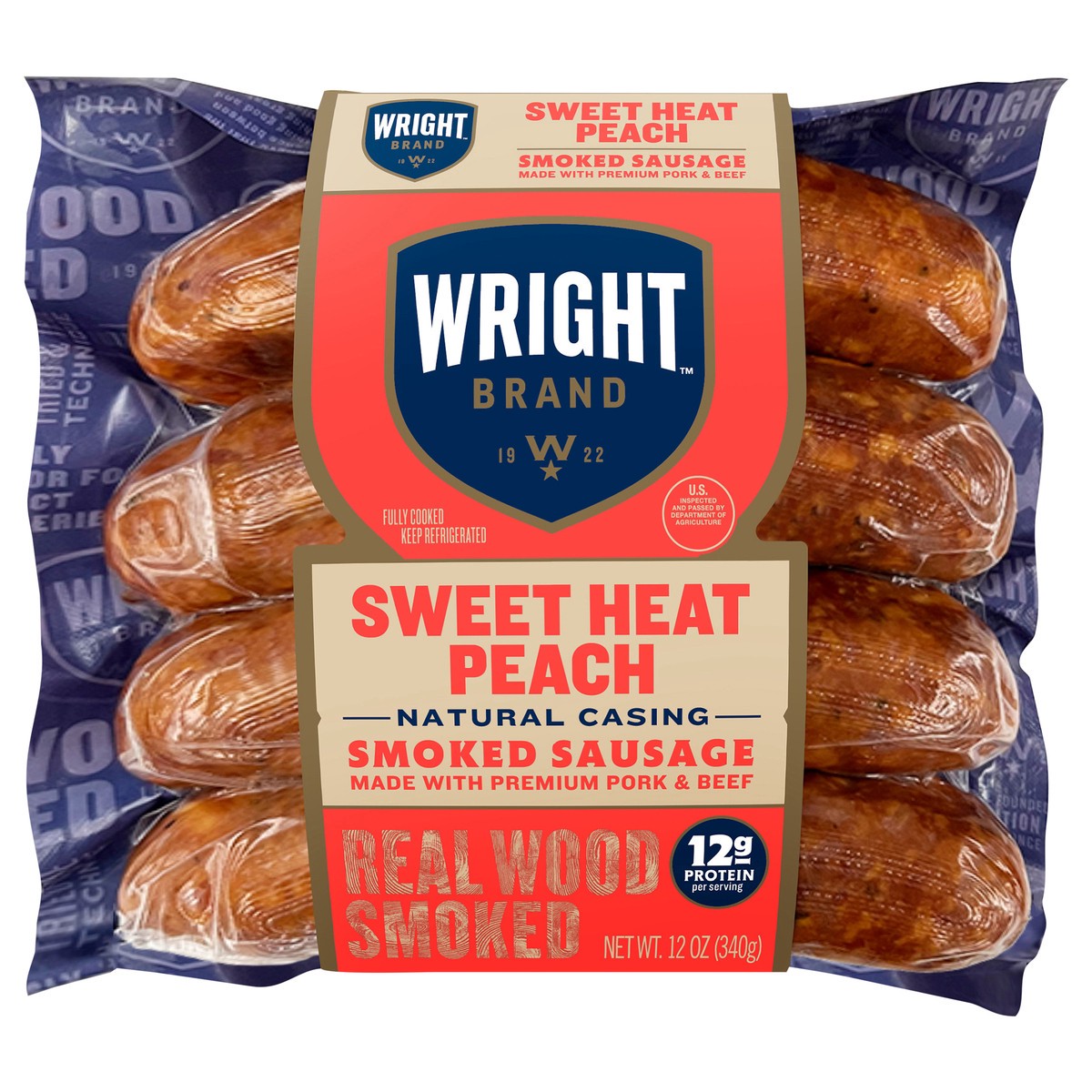 slide 1 of 9, Wright Sweet Heat Peach Link, 12 oz