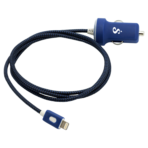 slide 1 of 1, Blue Flame Saphire 12W Car Charger With Lightning Connector- Blue, 1 ct