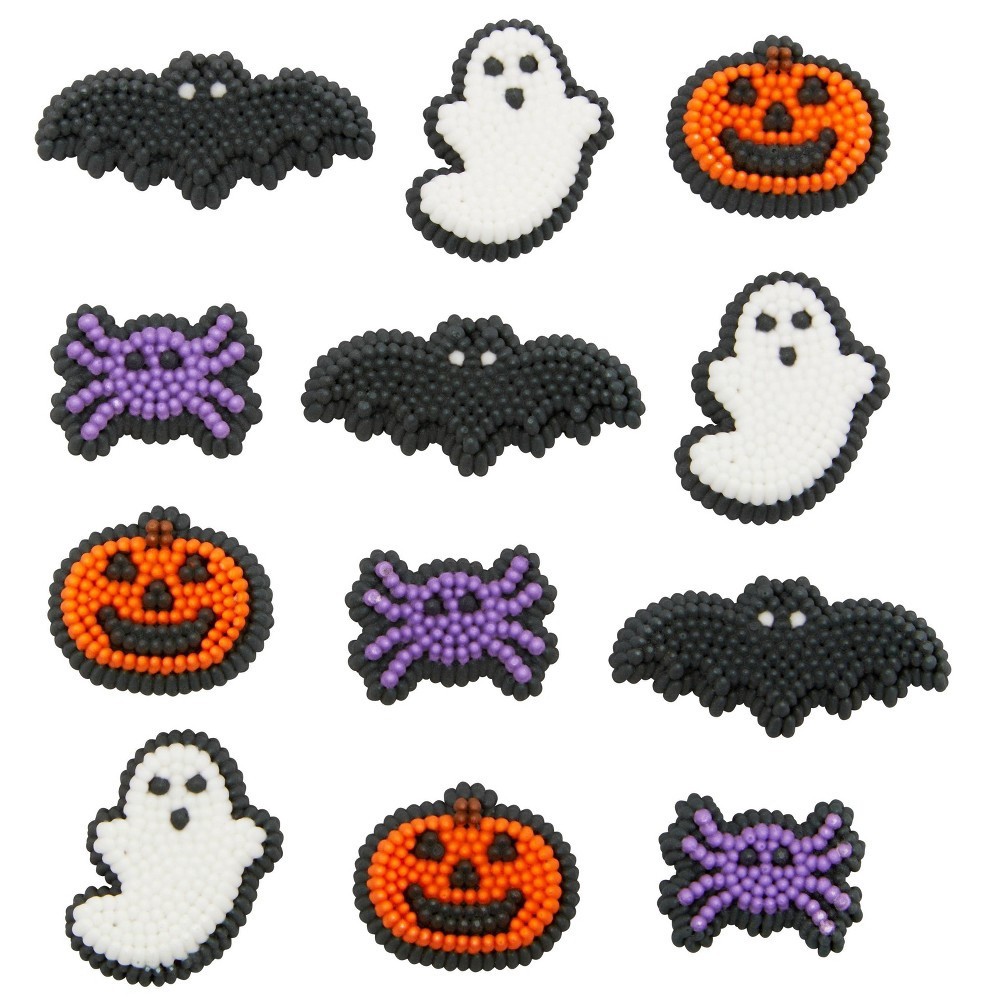 slide 4 of 4, Wilton Halloween Mixed Dot Matrix Icing Decorations, 12 ct