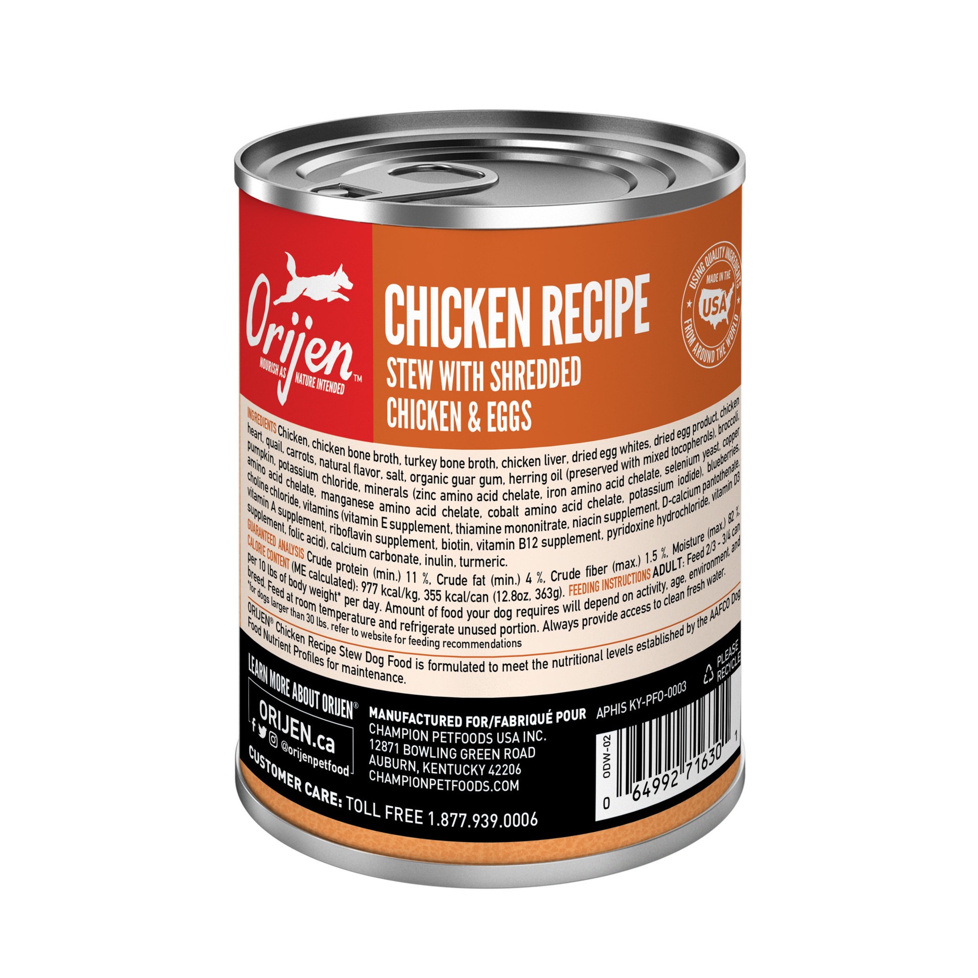 slide 5 of 5, ORIJEN Premium Wet Dog Food Chicken Recipe, 12.8oz, case of 12 cans, 12.8 oz