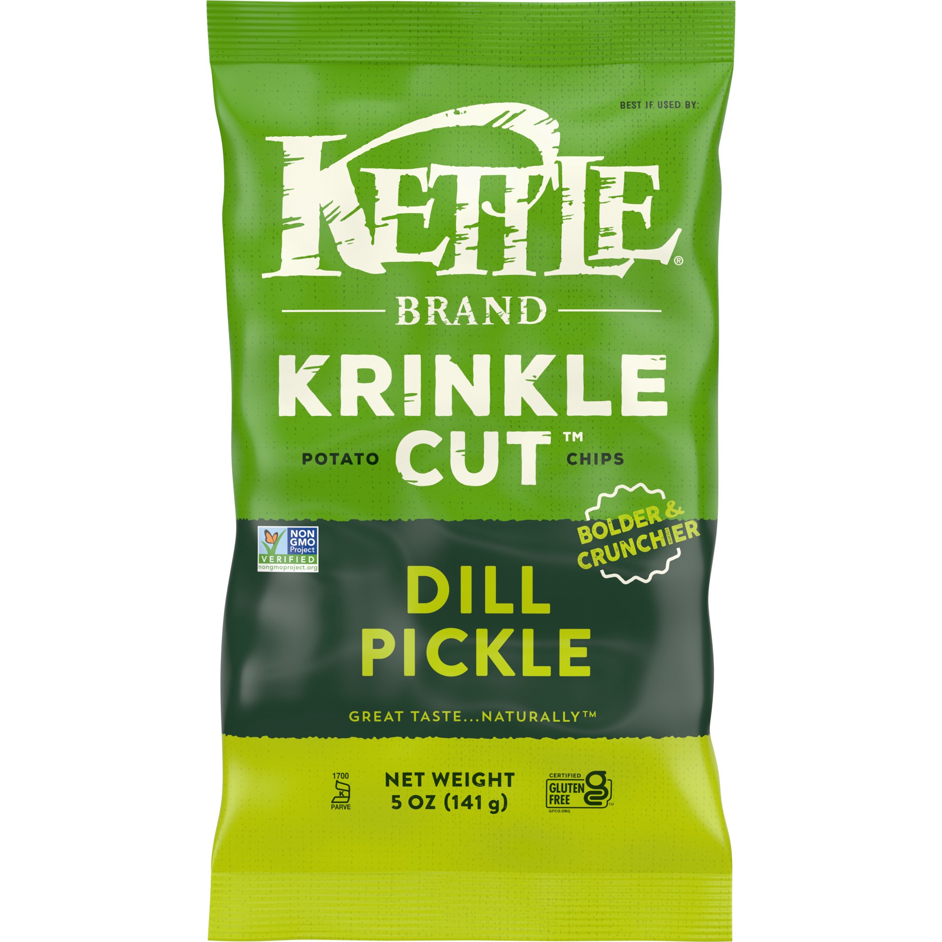 slide 1 of 5, Kettle Brand Potato Chips, Krinkle Cut, Dill Pickle Kettle Chips, 5 Oz, 5 oz