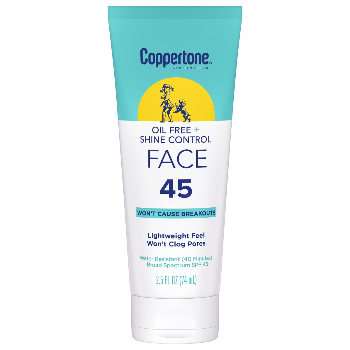 slide 1 of 9, Coppertone Face Oil Free + Shine Control Broad Spectrum SPF 45 Sunscreen Lotion 2.5 fl oz, 2.5 oz