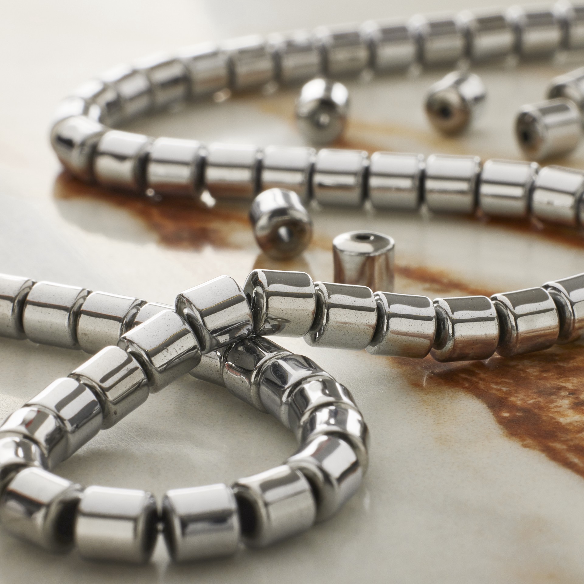 slide 2 of 3, Rhodium Reconstituted Hematite Tube Beads, 4mm By Bead Landing, 4 mm