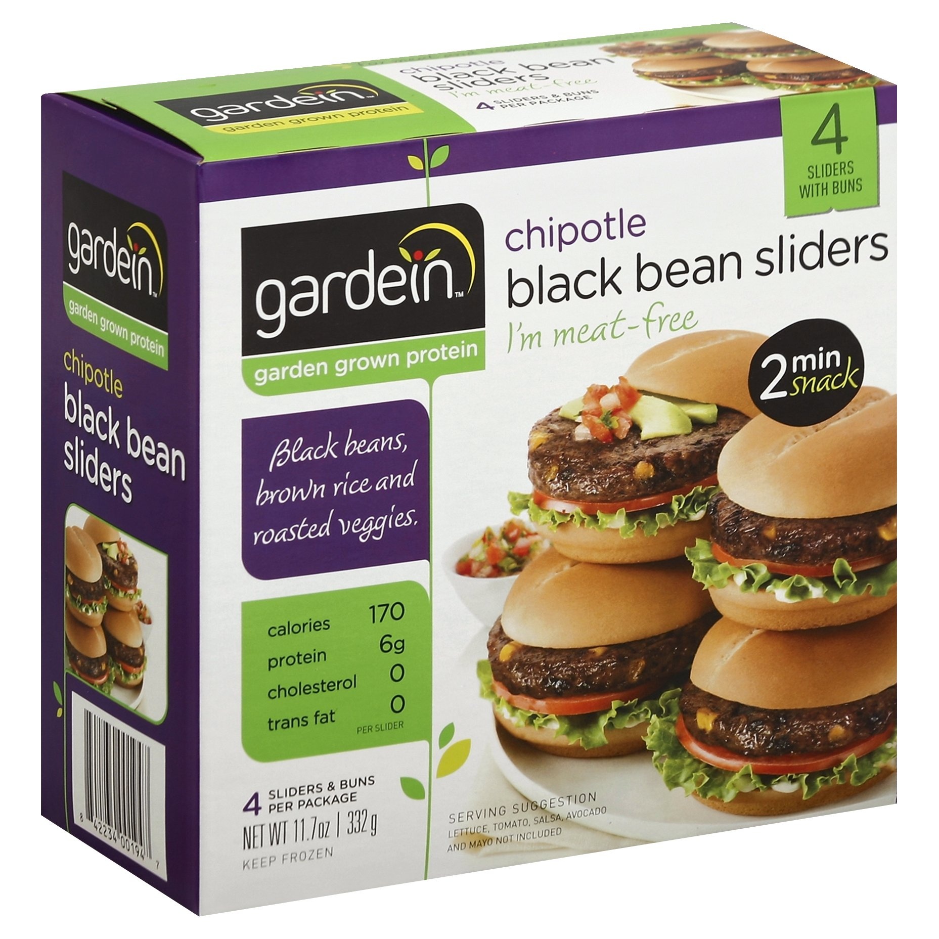 slide 1 of 4, Gardein Chipotle Black Bean Sliders Meat-free, 4 ct