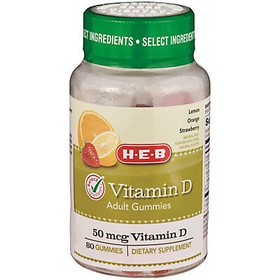 slide 1 of 1, H-E-B Select Ingredients 50 mcg Vitamin D Adult Gummies, 80 ct