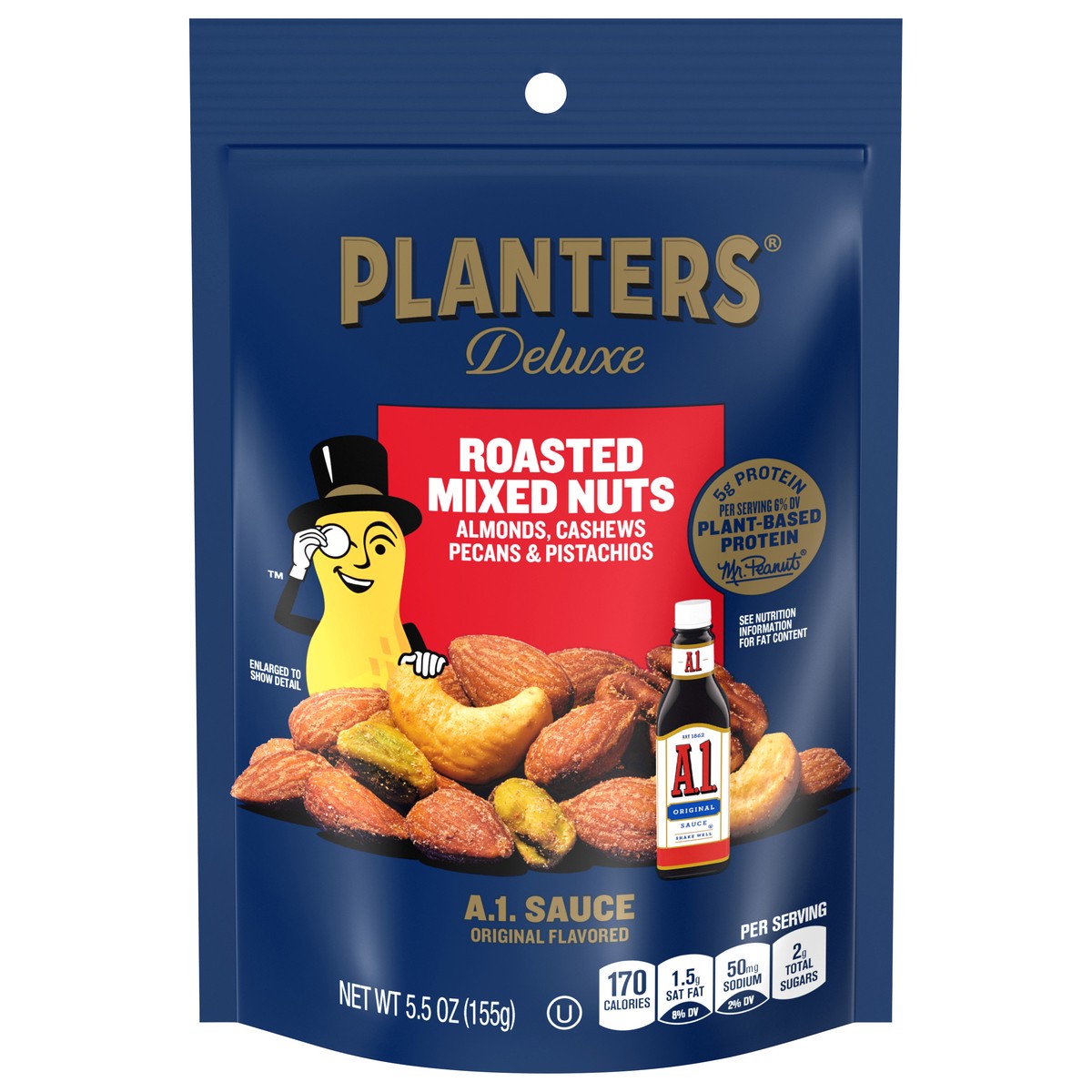 slide 1 of 10, PLANTERS A1 Sauce Flavored Deluxe Mixed Nuts, 5.5 oz