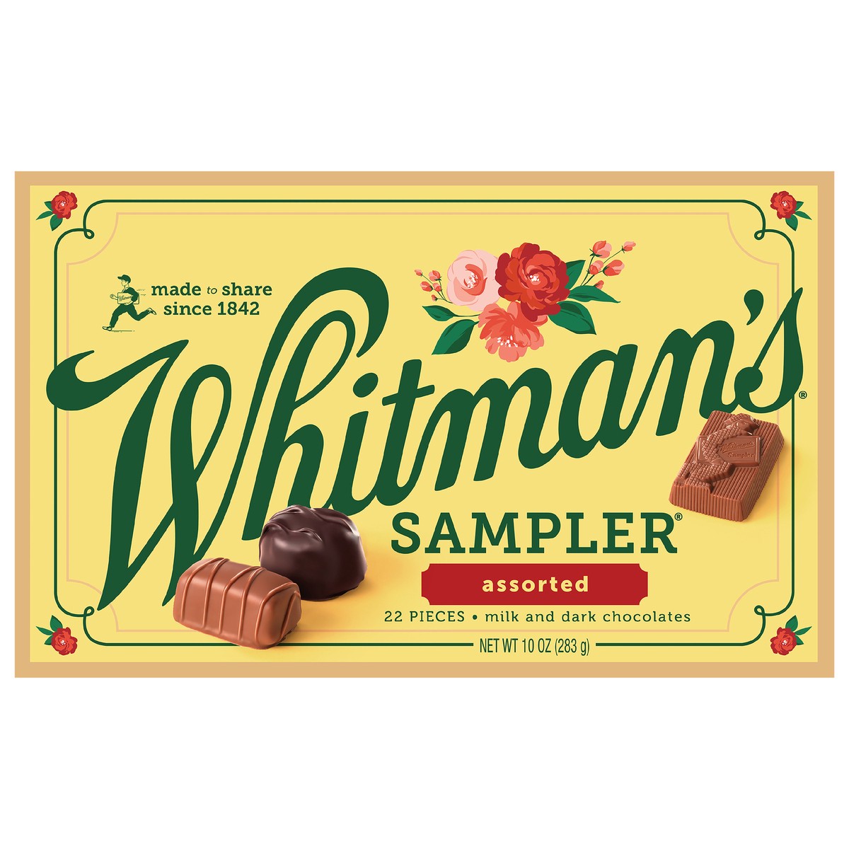 slide 1 of 1, WHITMAN'S SAMPLER Assorted Milk & Dark Chocolate Gift Box, 10 oz. (˜ 22 pieces), 22 ct