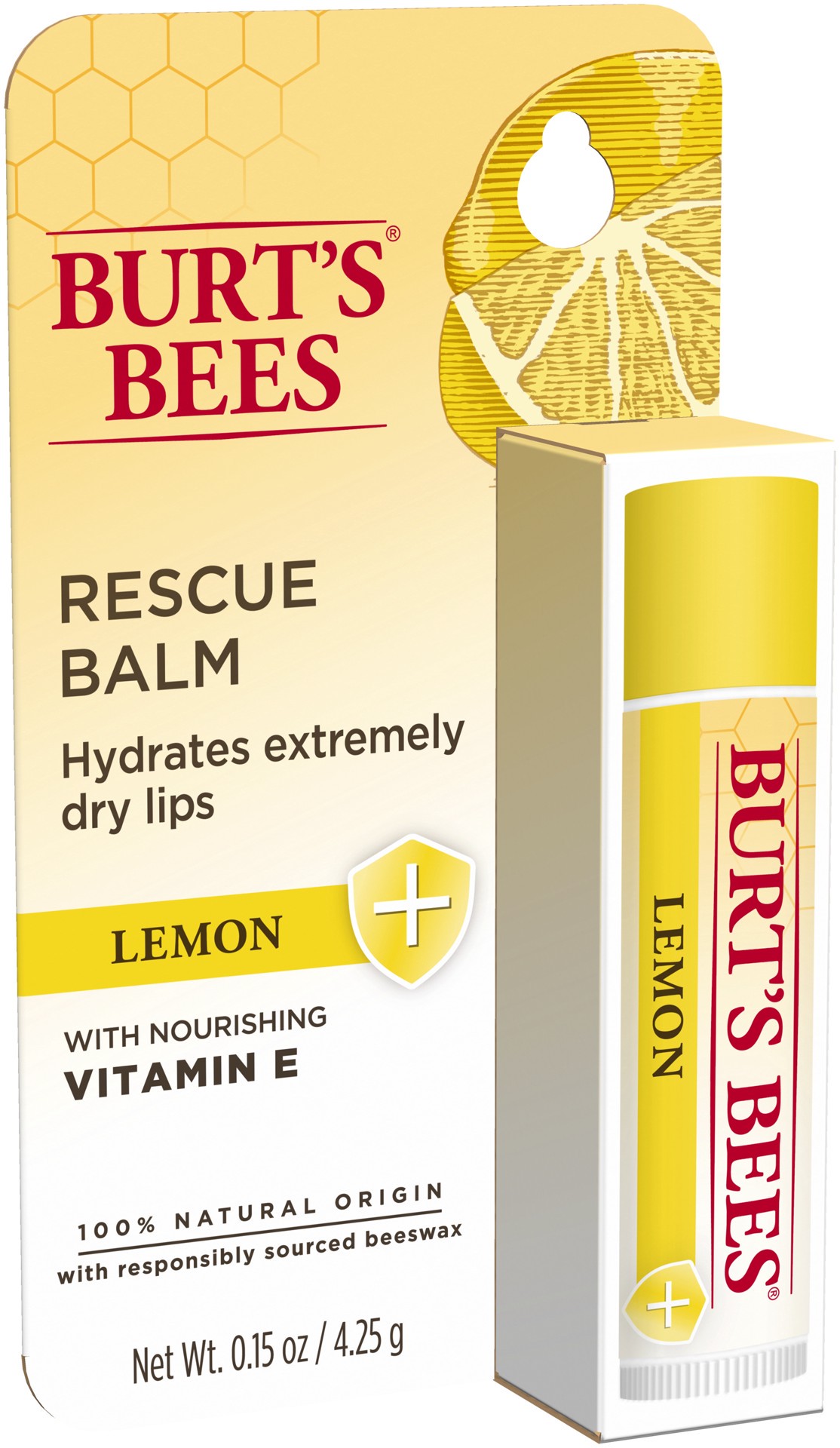 slide 4 of 5, Burt's Bees 100% Natural Origin Rescue Lip Balm With Beeswax and Antioxidant-Rich Turmeric Promotes Healing Of Extremely Dry Lips, Lemon, 1 Tube in Blister Box, 0.15 oz