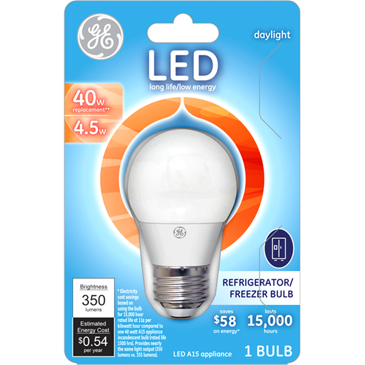 slide 1 of 1, GE LED 40-Watt Appliance Light Bulb - Soft White, 1 ct