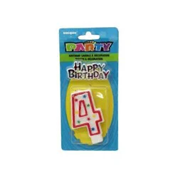 Unique Industries Numeral 4 Glitter Candle With Cake Decoration