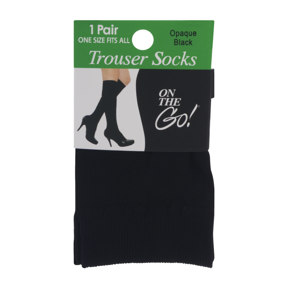 slide 1 of 1, On the Go! Trouser Socks Opaque Black, 1 ct