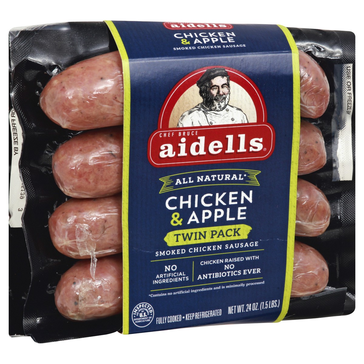 slide 10 of 10, Aidells Smoked Chicken Sausage, Chicken & Apple, Twin Pack, 24 oz. (8 Fully Cooked Links), 24 oz