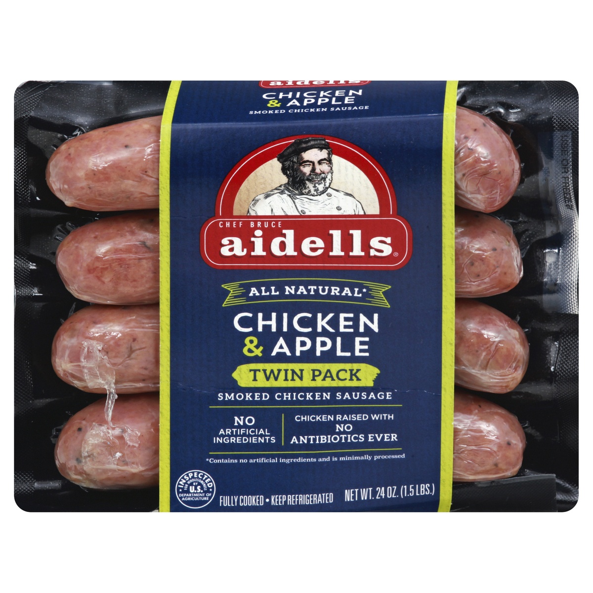 slide 1 of 10, Aidells Chicken & Apple Smoked Sausage, 24 oz
