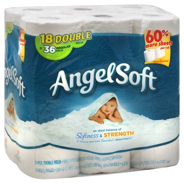 slide 1 of 1, Angel Soft Softness & Strength Double Rolls Bath Tissues, 18 ct